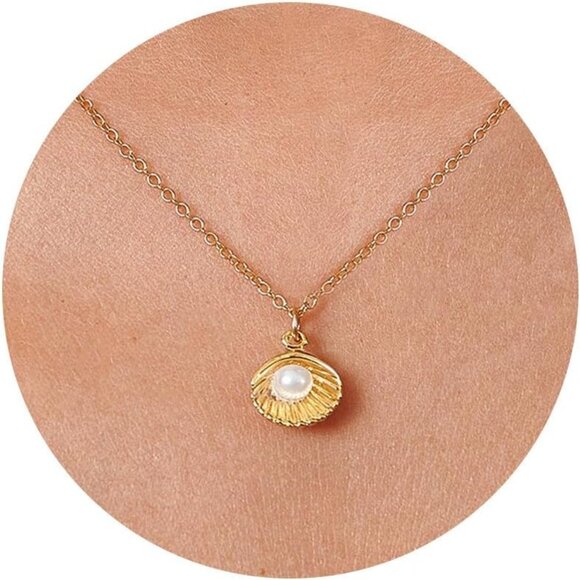 ⚡Necklace for Women 14K Gold-plated/White Gold-plated Dainty Pearl Shell - Picture 1 of 7